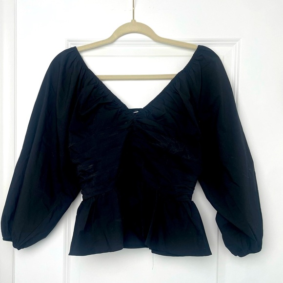 EXPRESS- V-Neck Pleated Peplum Top - Picture 10 of 10